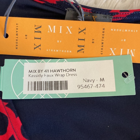 NWT Mix by 41 Hawthorne StitchFix Kassidy Faux Wrap Dress Red Navy - Picture 10 of 12